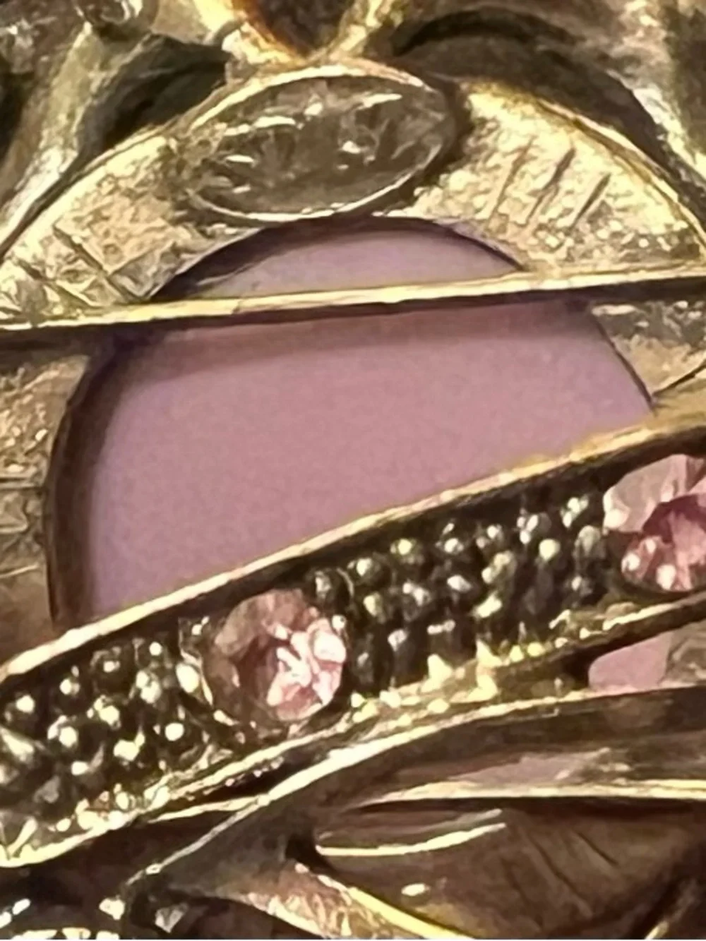 Vintage SDLZ Signed Cameo Clamper Cuff Bracelet Purple AB Rhinestone Victorian